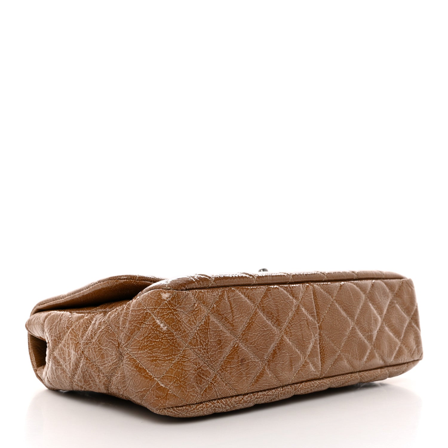 Chanel Crinkled Patent Quilted Jumbo Single Flap Camel Beige 4 of 10