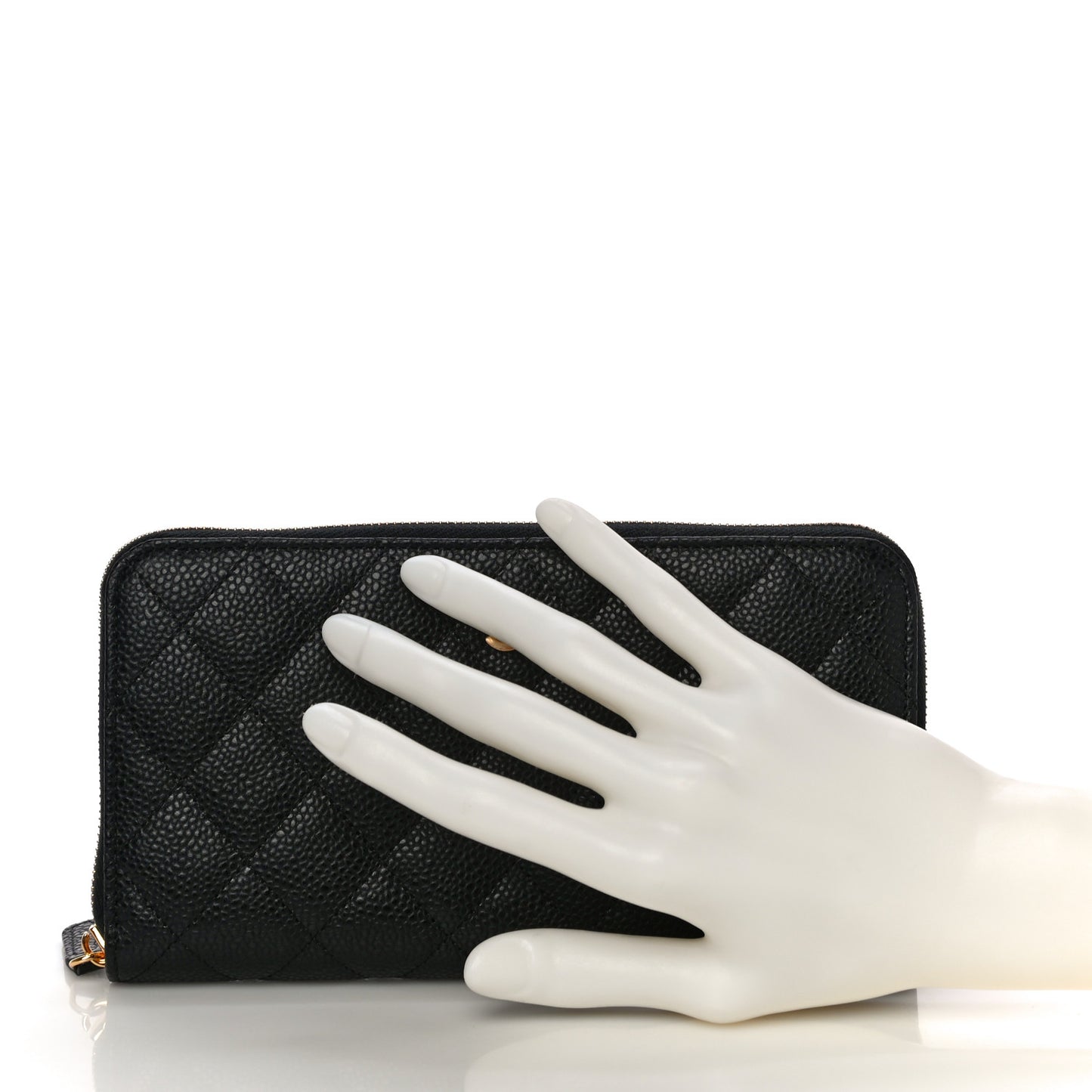 Caviar Quilted Large Gusset Zip Around Wallet Black