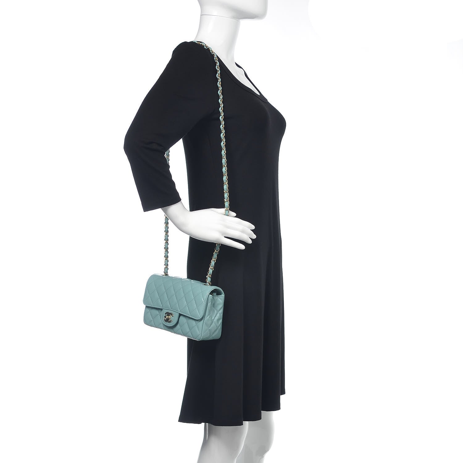 Chanel Patent Calfskin Quilted Mini Rectangular Flap Light Blue 2 of 9