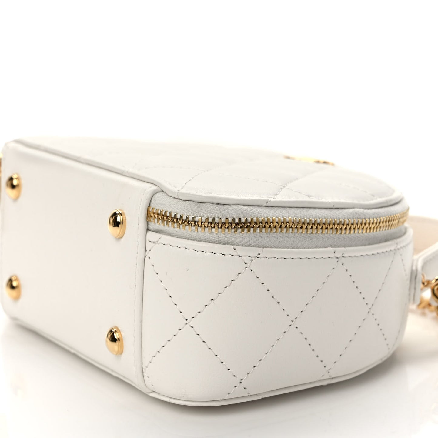 Lambskin Quilted Small Chic Riviera Top Handle Vanity Case White