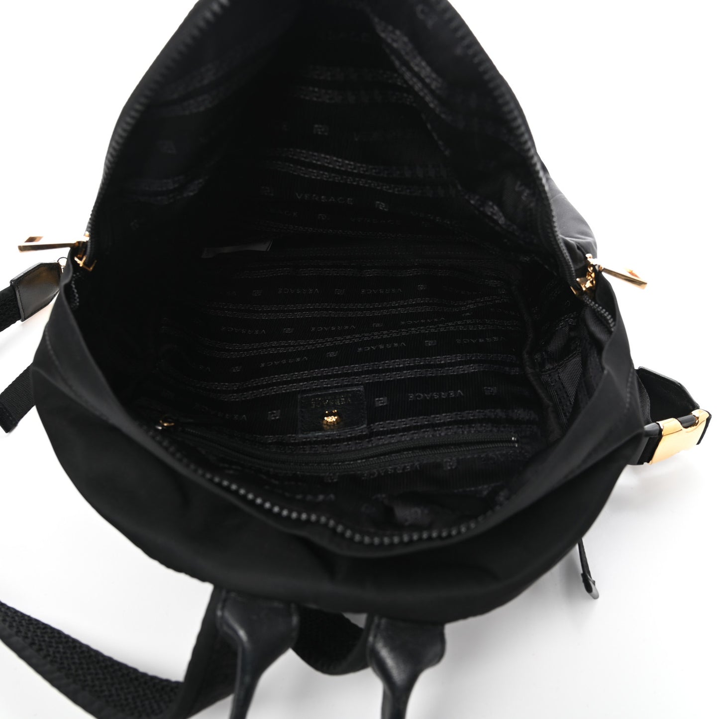 Nylon Goatskin Studded Palazzo Medusa Backpack Black