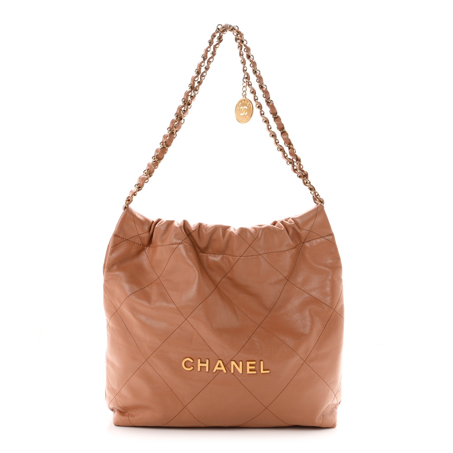 Chanel Shiny Calfskin Quilted Small Chanel 22 Camel 1 of 11
