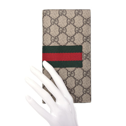 Gucci GG Supreme Monogram Selleria Calfskin Web New Web Long Wallet Beige Ebony Cocoa 2 of 7