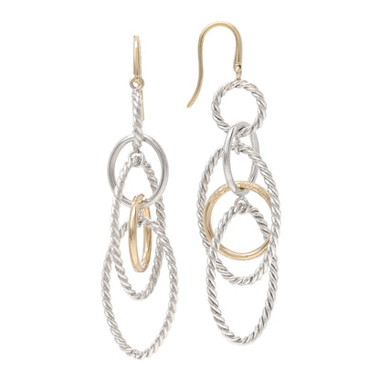 David Yurman Sterling Silver 18K Yellow Gold Mobile Oval Drop Earrings 1 of 4