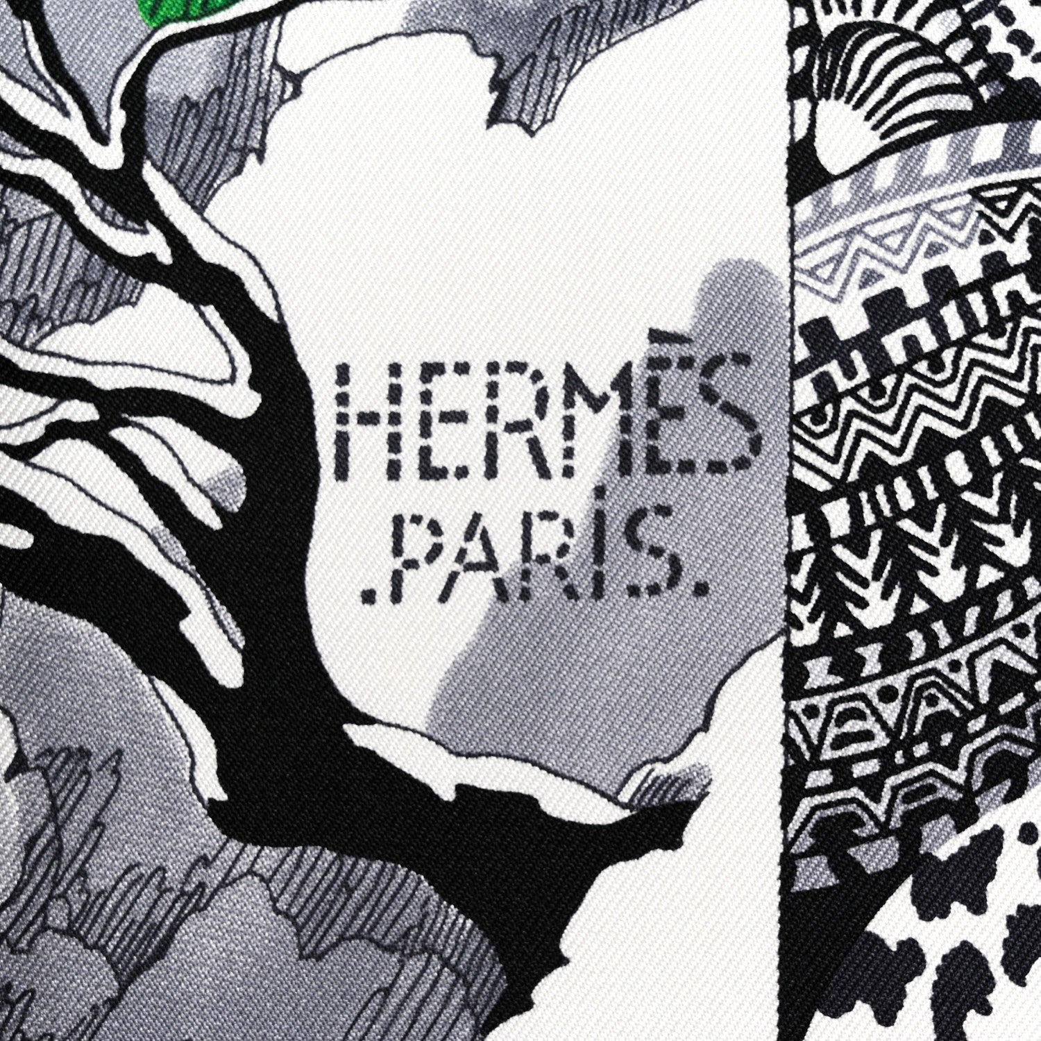 Hermes Silk Sieste Au Paradis Scarf 90 Black White Vert 2 of 5