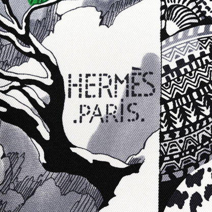 Hermes Silk Sieste Au Paradis Scarf 90 Black White Vert 2 of 5