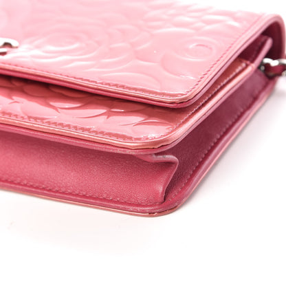 Chanel Patent Camellia Embossed Wallet on Chain WOC Rose 13 of 14