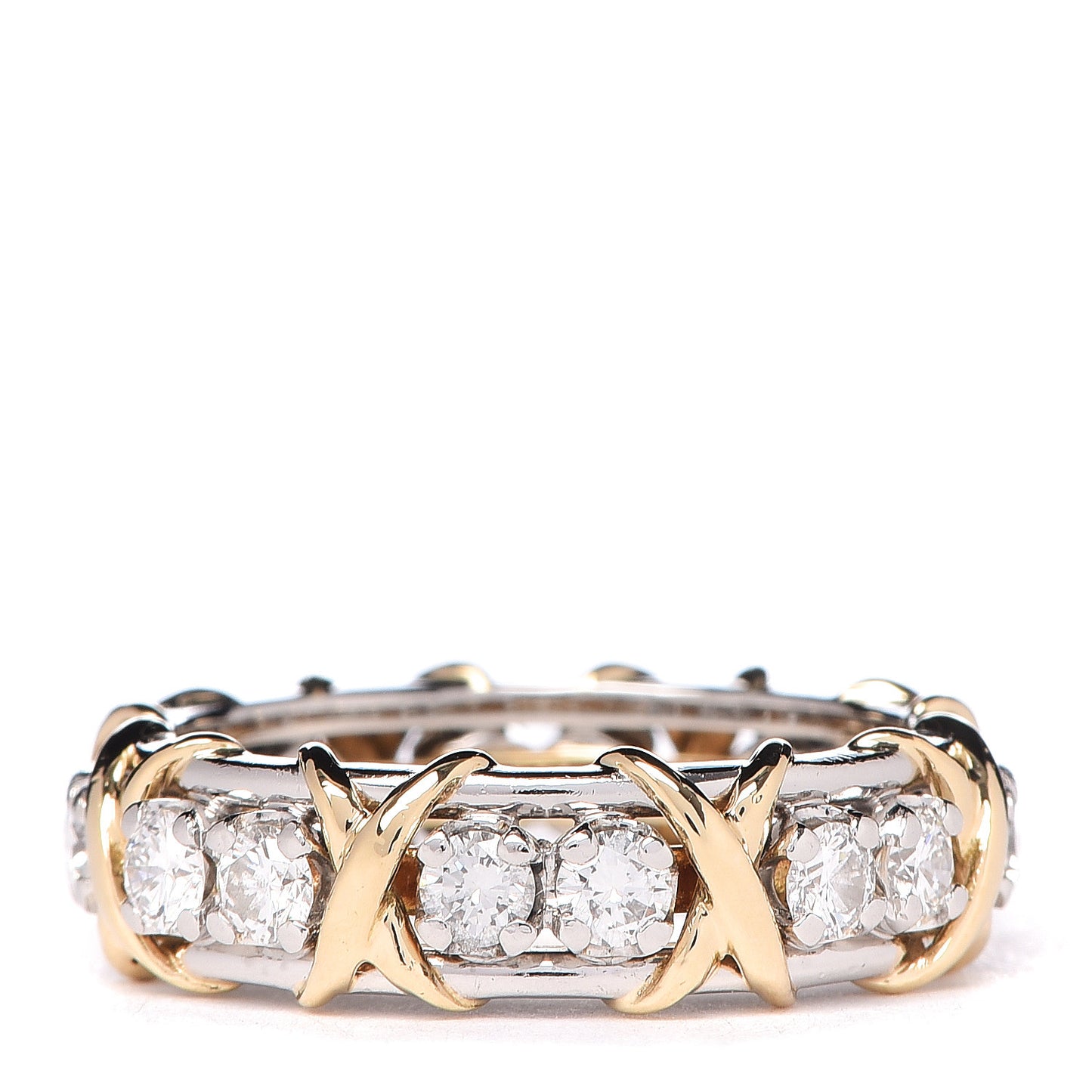 Platinum 18K Yellow Gold Diamond Schlumberger Sixteen Stone Ring 54 7