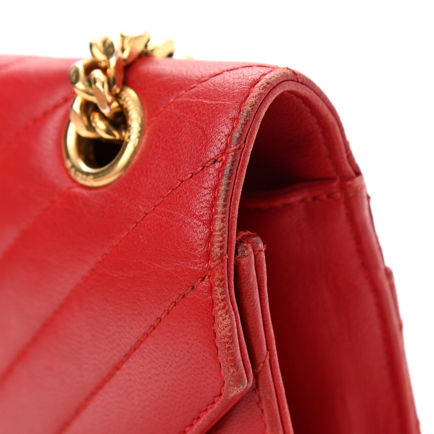 Saint Laurent Lambskin Matelasse Chevron Medium Monogram Satchel Red 16 of 21