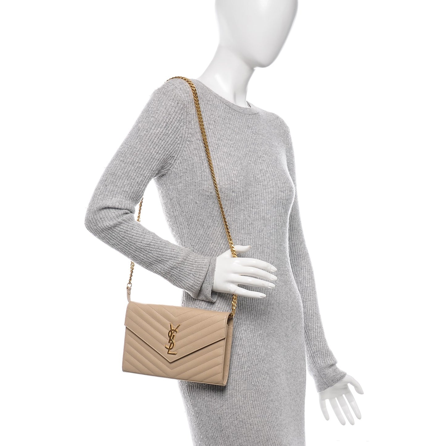 Grain De Poudre Matelasse Chevron Monogram Chain Wallet Nude Powder