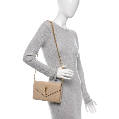 Saint Laurent Grain De Poudre Matelasse Chevron Monogram Chain Wallet Nude Powder 2 of 7