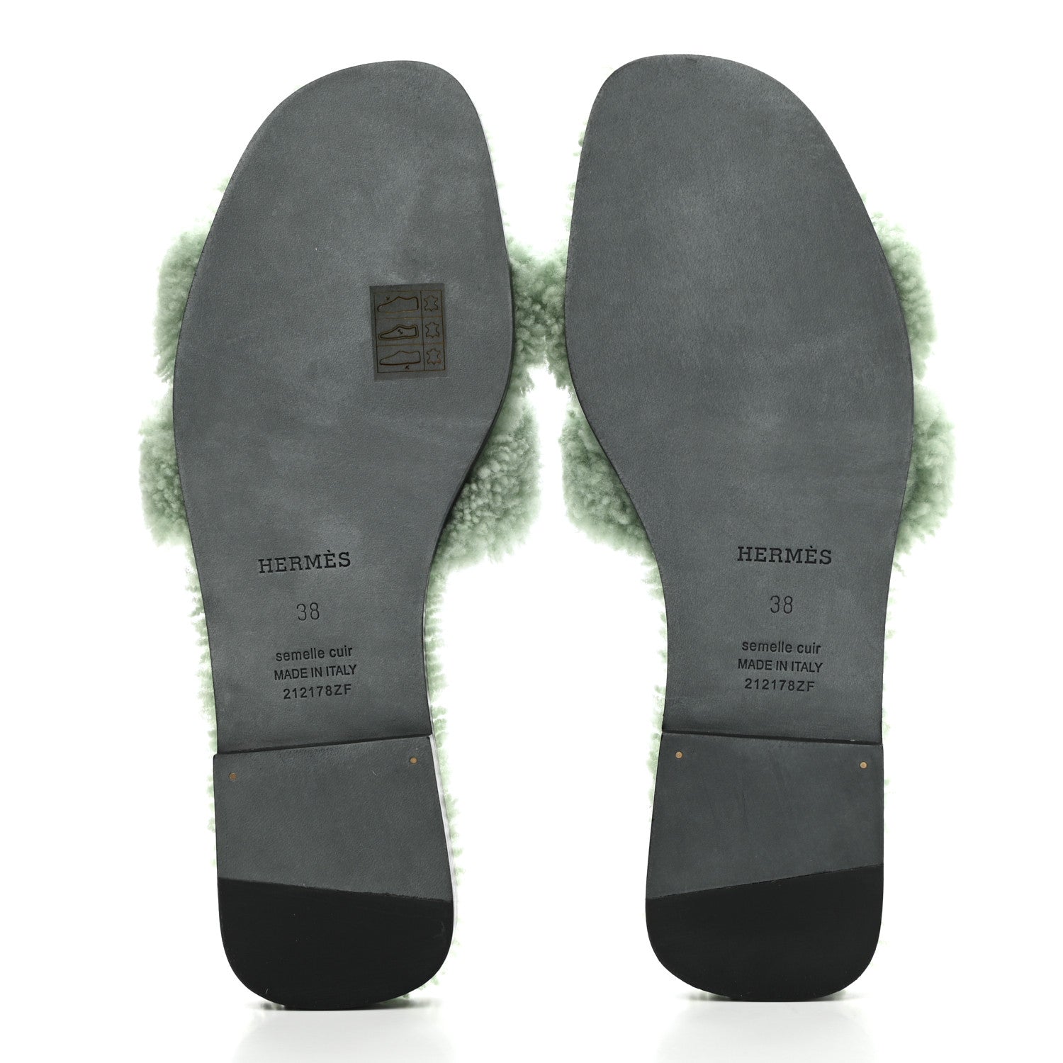 Hermes Woolskin Oran Sandals 38 Vert D’Eau 5 of 8