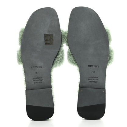 Hermes Woolskin Oran Sandals 38 Vert D’Eau 5 of 8
