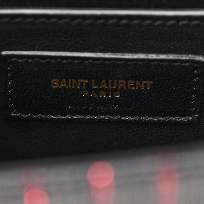 Saint Laurent Metallic Calfskin Striped Small Monogram Kate Satchel Black Red 6 of 10