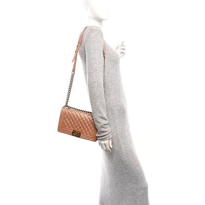 Chanel Metallic Calfskin Quilted Medium Boy Flap Dark Beige 3 of 19