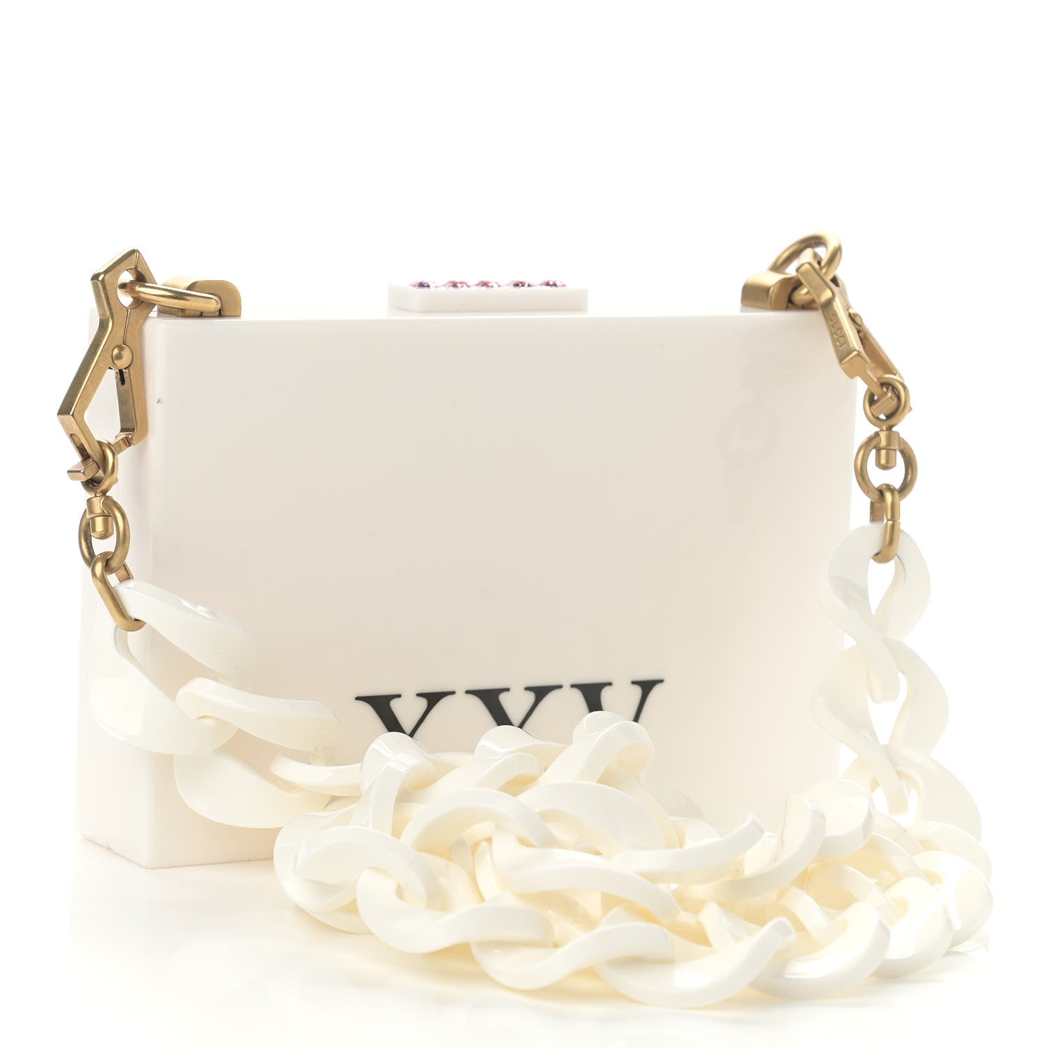 Gucci Plexiglass Crystal Cat Face Box Clutch White 3 of 14