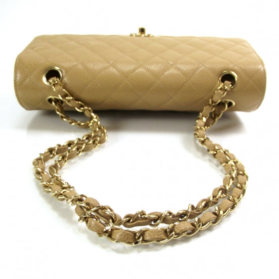 Caviar Quilted Medium Double Flap Beige