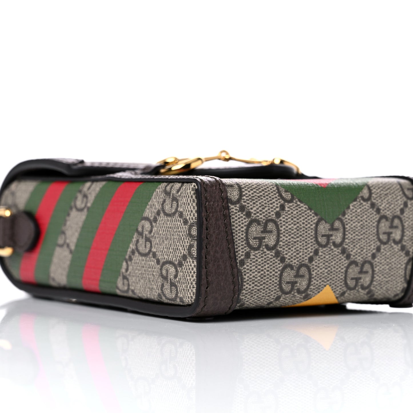 GG Supreme Monogram Textured Dollar Calfskin Geometric Print Mini Horsebit 1955 Crossbody Bag Beige Multicolor New Acero