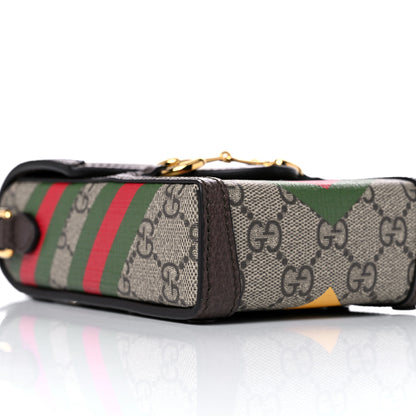 Gucci GG Supreme Monogram Textured Dollar Calfskin Geometric Print Mini Horsebit 1955 Crossbody Bag Beige Multicolor New Acero 8 of 11