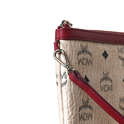 MCM Visetos Liz Shopper Tote Pouch Beige Ruby Red 7 of 8