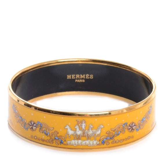 Hermes Enamel Printed Horses Wide Bracelet 62 Yellow 1 of 5