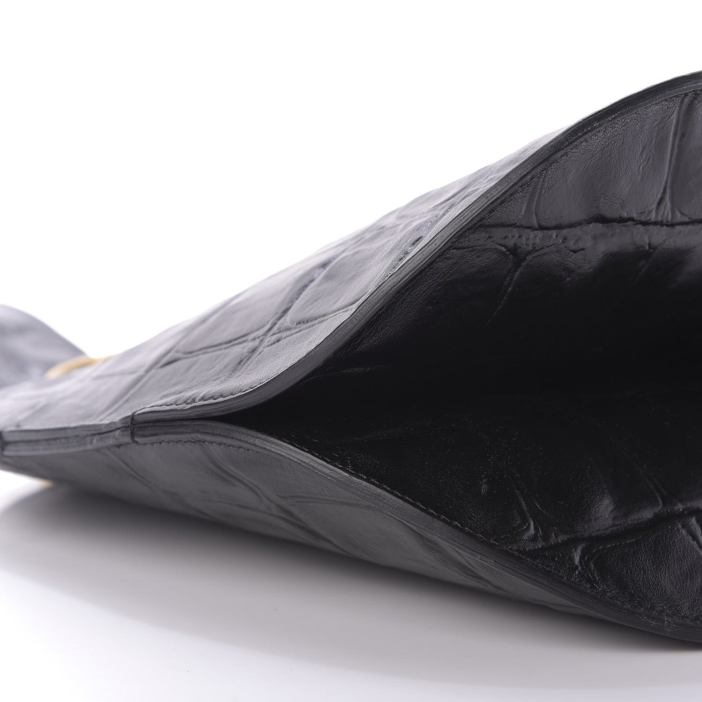 Calfskin Crocodile Embossed Curved Clutch Black