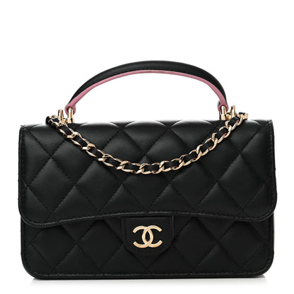 Chanel Lambskin Quilted Flap Phone Holder With Chain Black Lilac 1 of 15