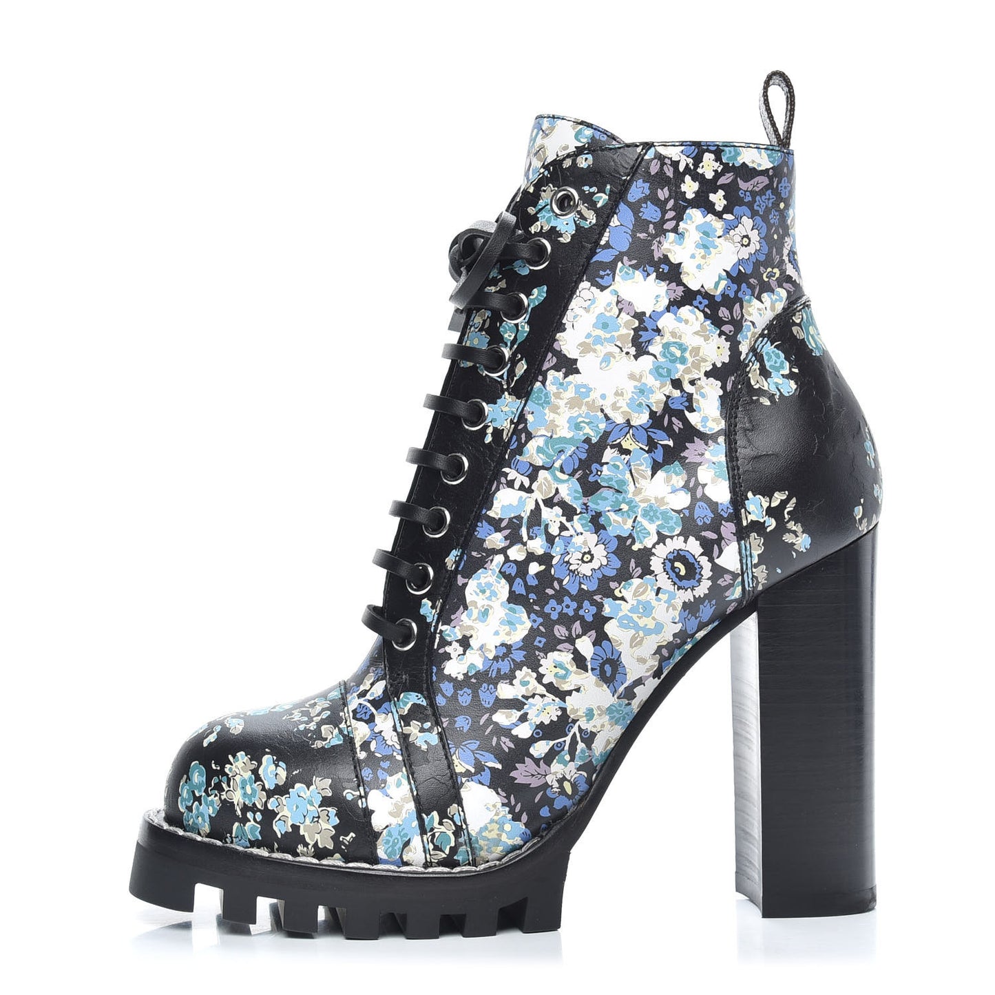 Calfskin Floral Star Trail Ankle Boots 37 Black