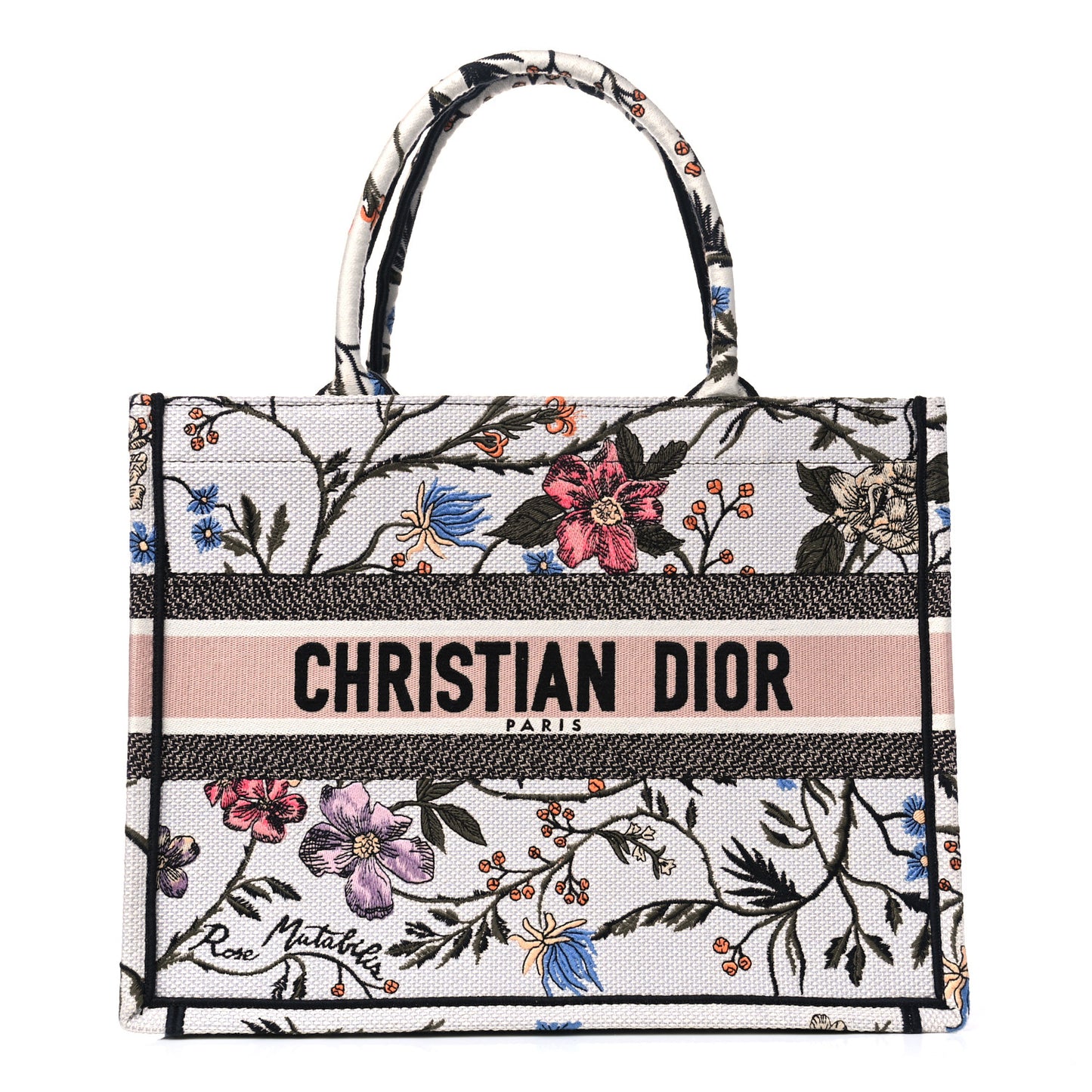 Canvas Embroidered Medium Rosa Mutabilis Book Tote Multicolor