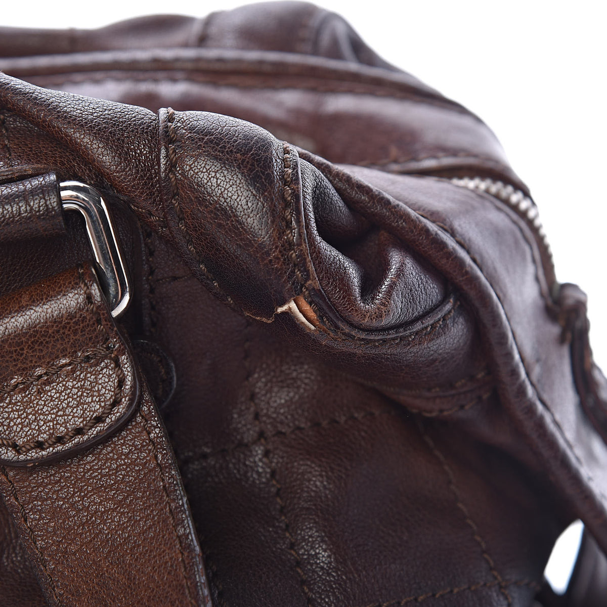 Calfskin Stitched Outdoor Ligne Bowler Brown