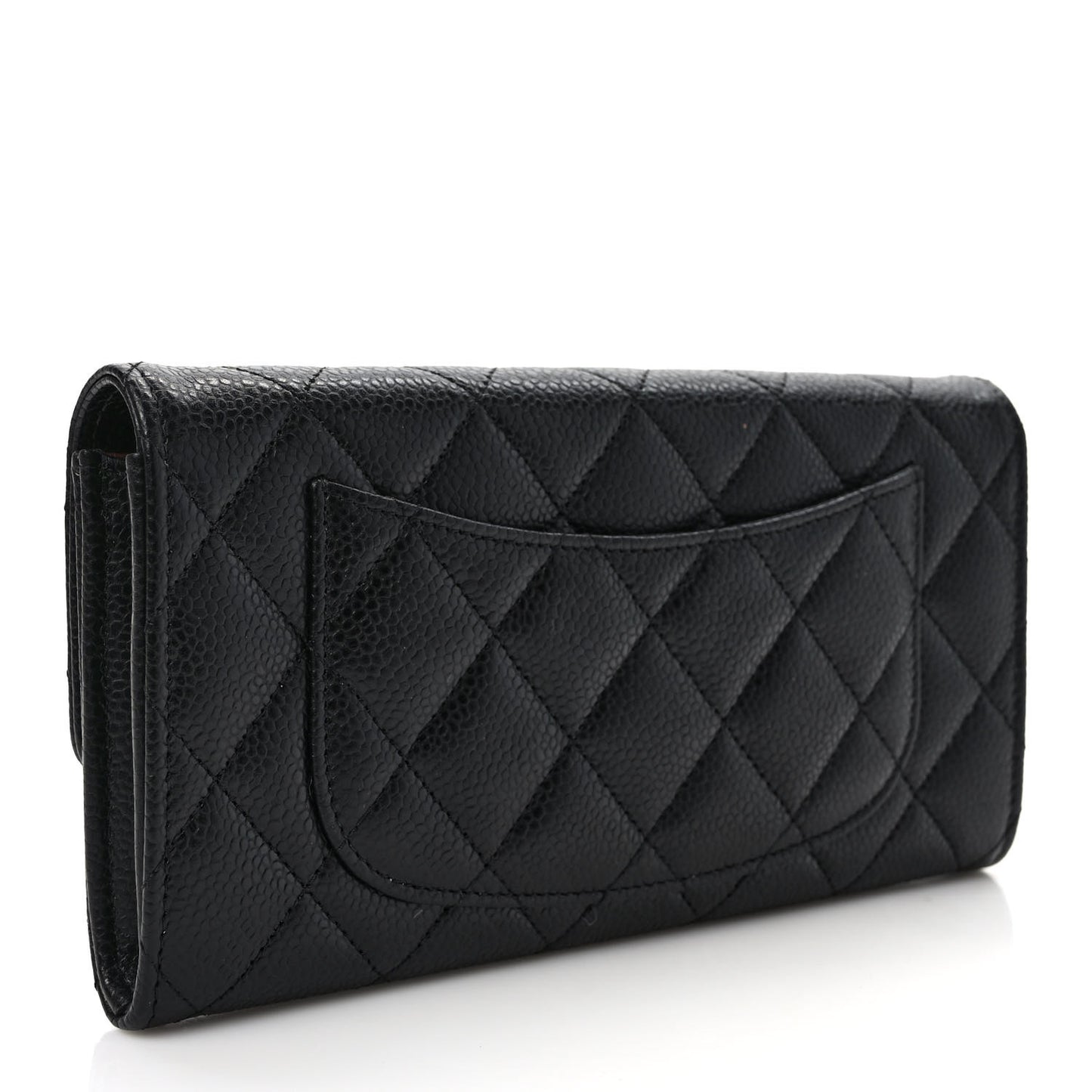 Caviar Quilted Large Gusset Flap Wallet Black