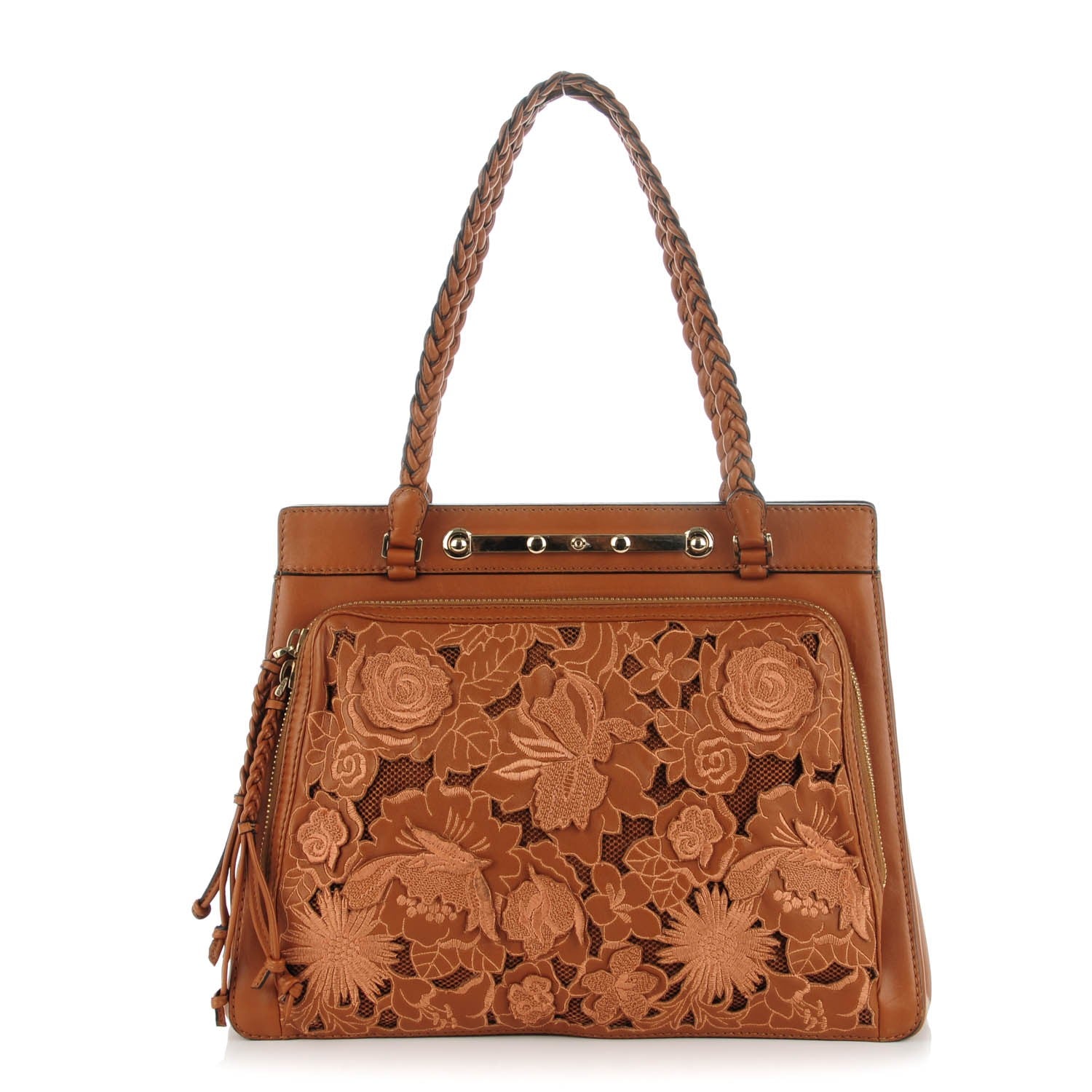 Valentino Garavani Vitello Lace Demetra Satchel Cognac 1 of 8