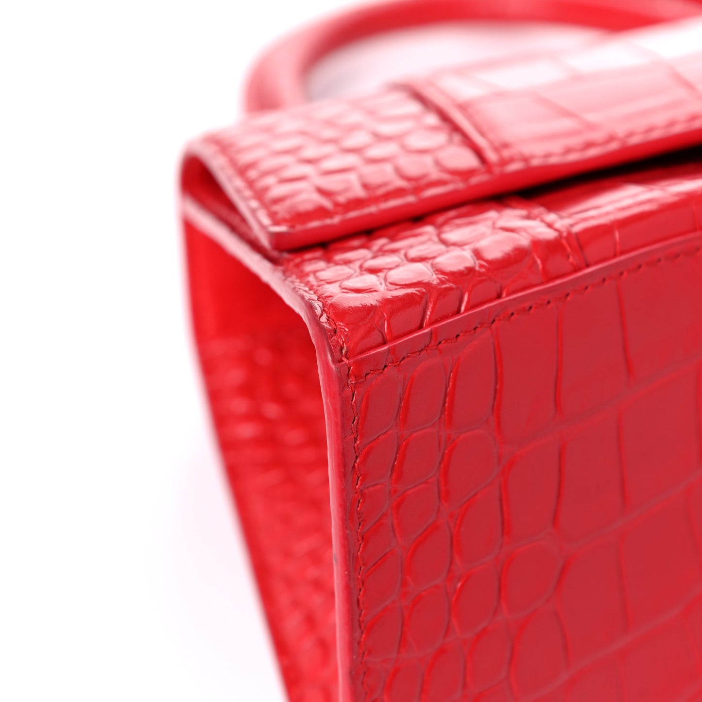 Shiny Calfskin Tonal B Crocodile Embossed Small Hourglass Top Handle Bag Bright Red