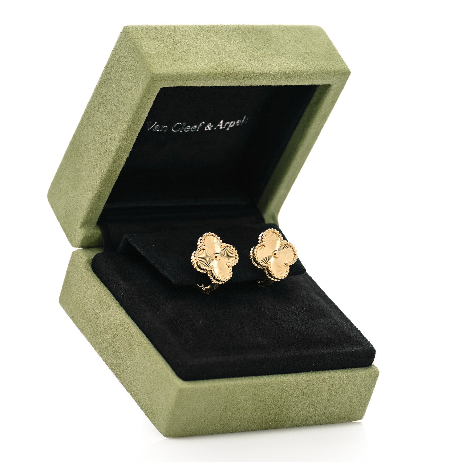 Van Cleef & Arpels 18K Yellow Gold Guilloche Vintage Alhambra Earrings 6 of 6