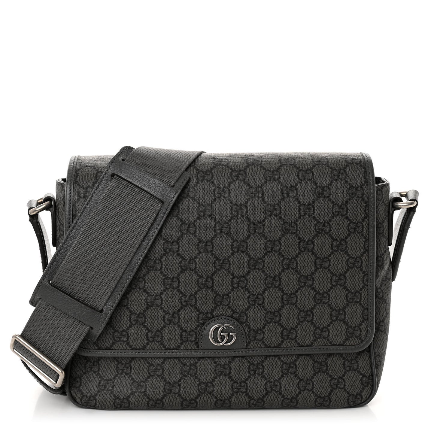 Tender GG Supreme Monogram Textured Dollar Calfskin Ophidia Messenger Bag Grey Black Graphite Grey