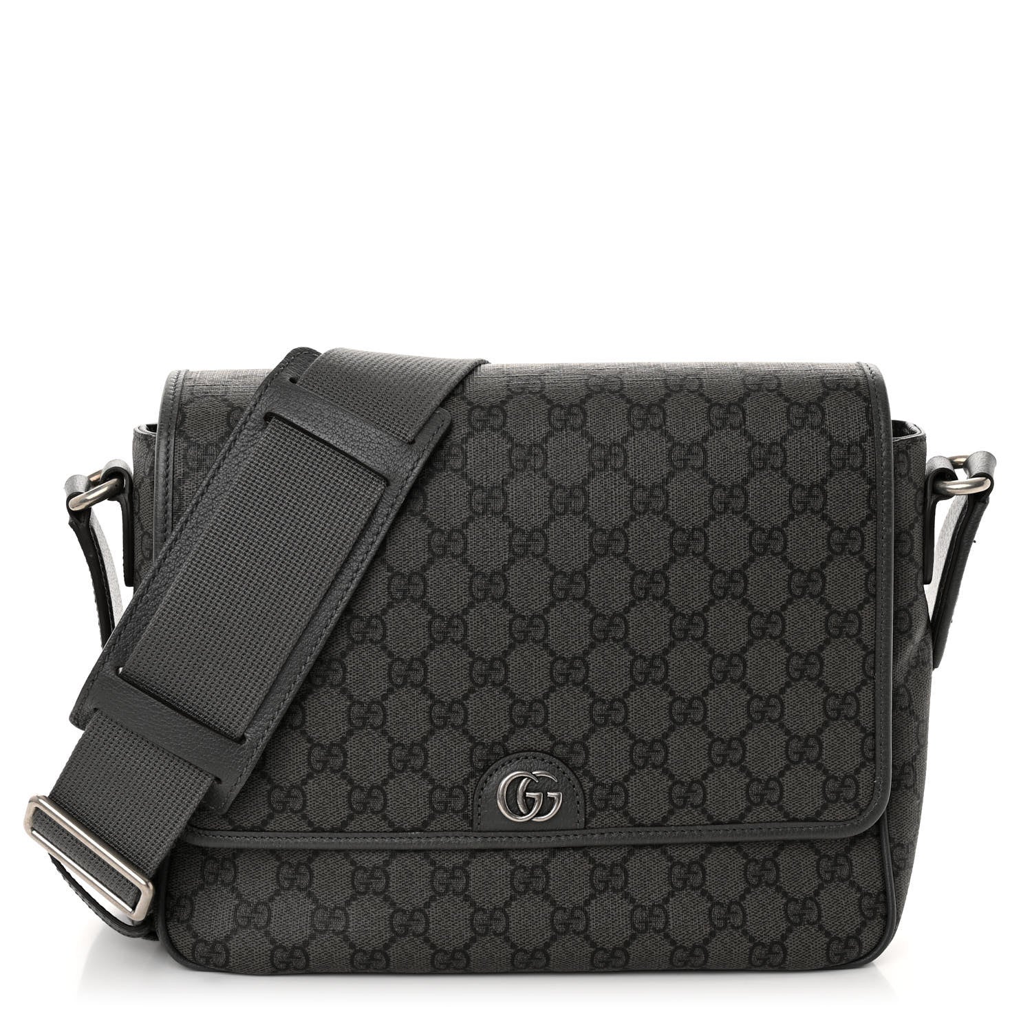 Gucci Tender GG Supreme Monogram Textured Dollar Calfskin Ophidia Messenger Bag Grey Black Graphite Grey 1 of 9