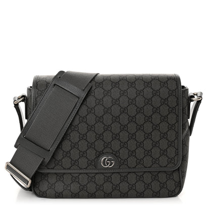 Gucci Tender GG Supreme Monogram Textured Dollar Calfskin Ophidia Messenger Bag Grey Black Graphite Grey 1 of 9