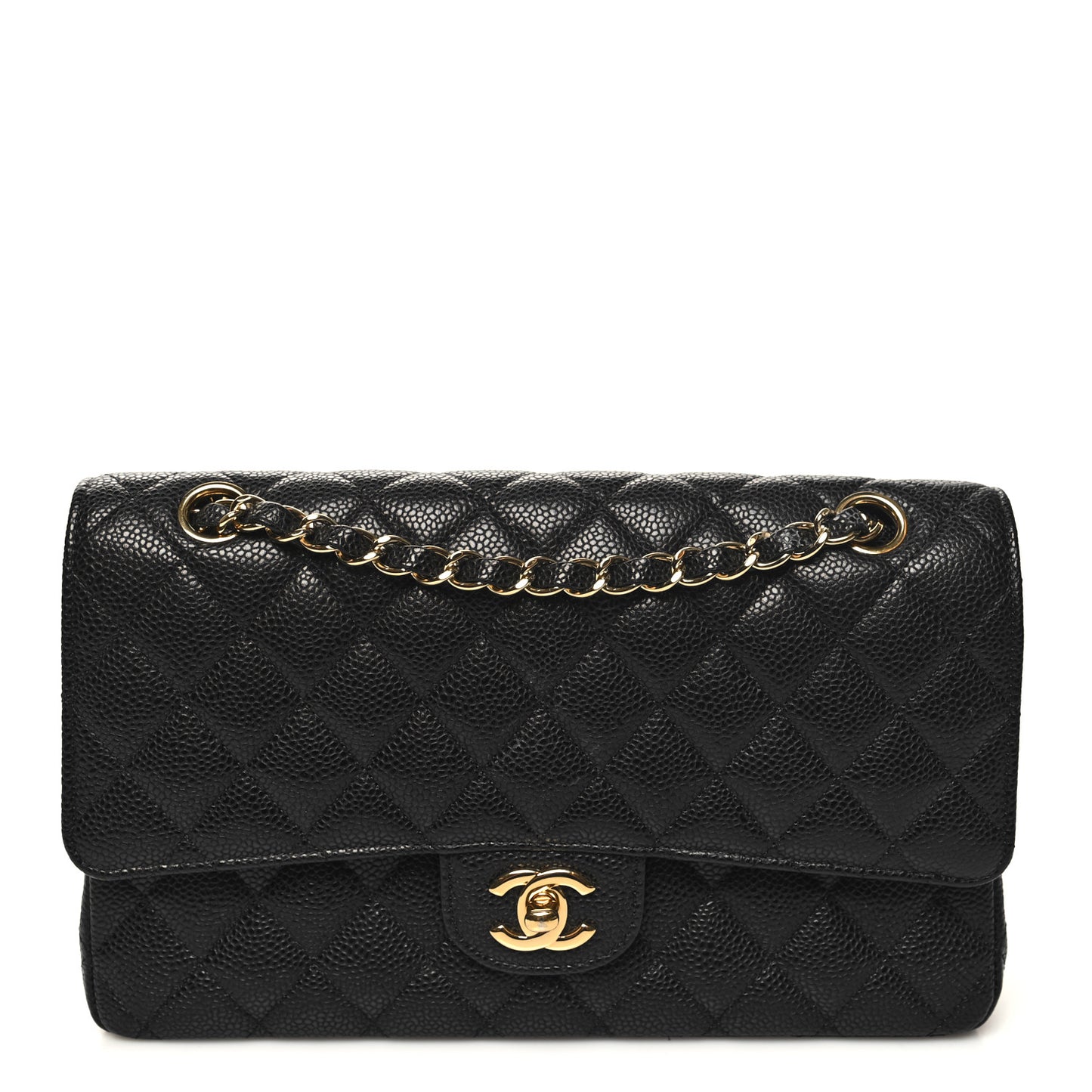 Caviar Quilted Medium Double Flap Black