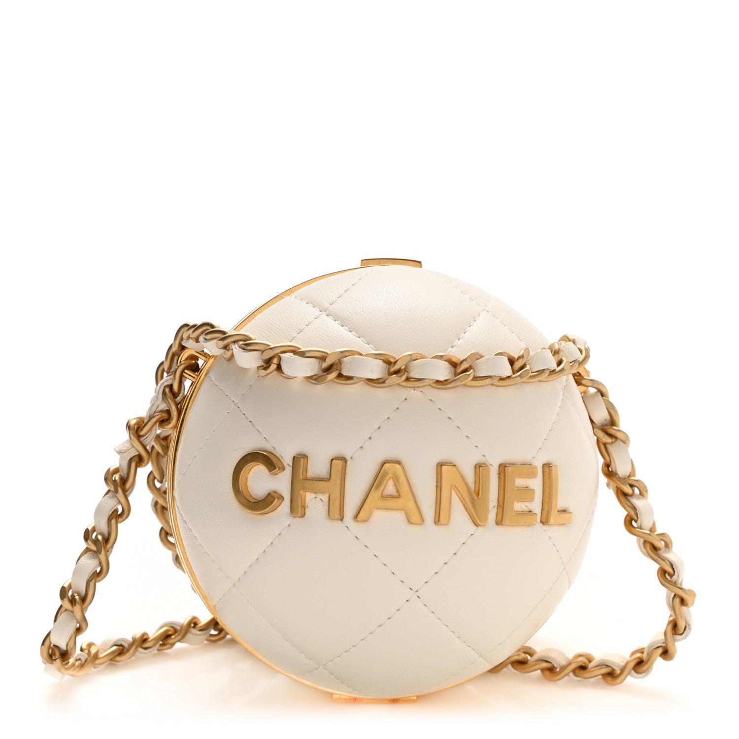 Chanel Lambskin Quilted Sphere Minaudiere Chain Clutch White 1 of 10
