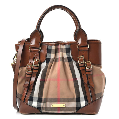 Burberry House Check Bridle Calfskin Small Whipstitch Tote Dark Tan 1 of 18