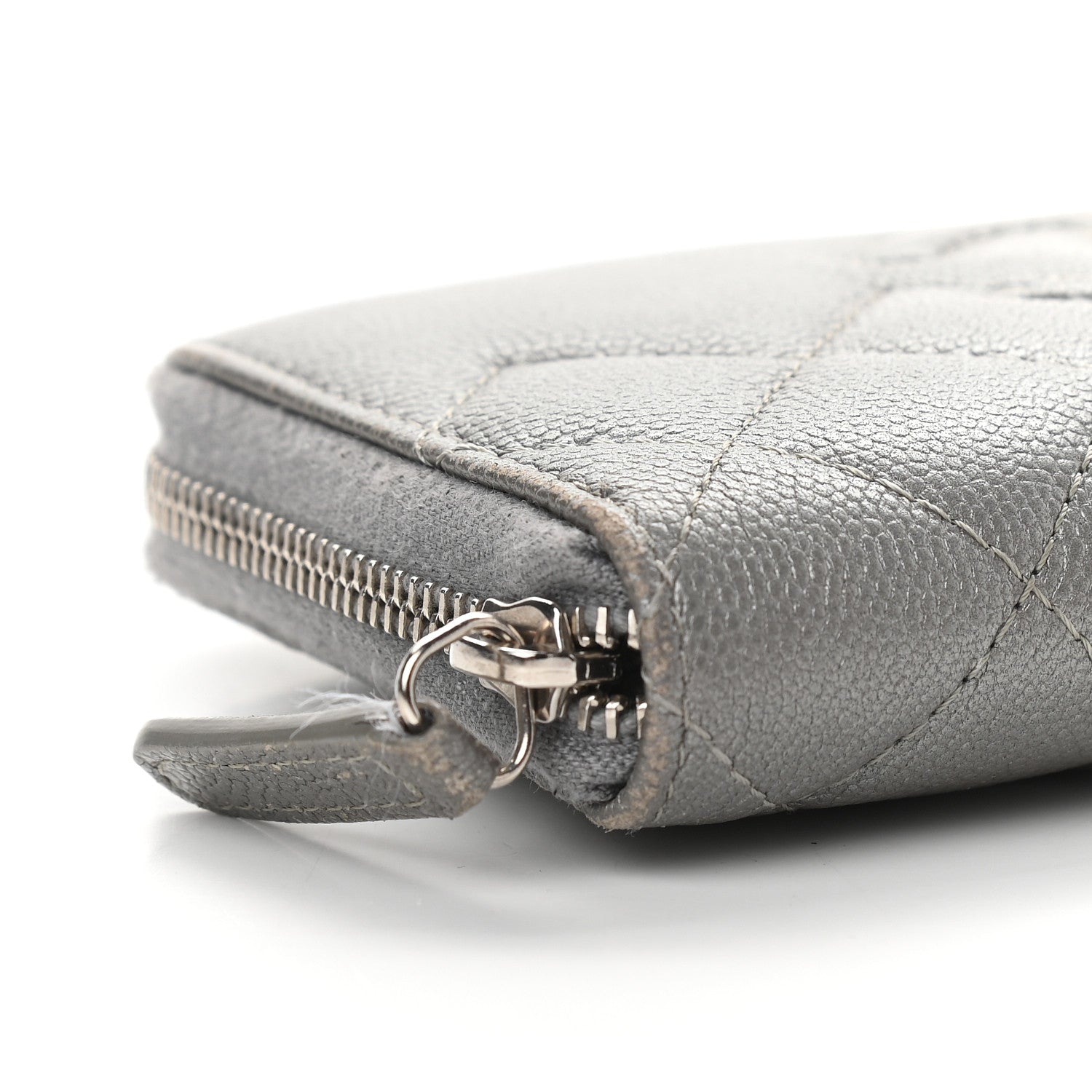 Chanel Metallic Caviar Quilted Medium Maxi CC Zip Around Wallet Grey 9 of 11