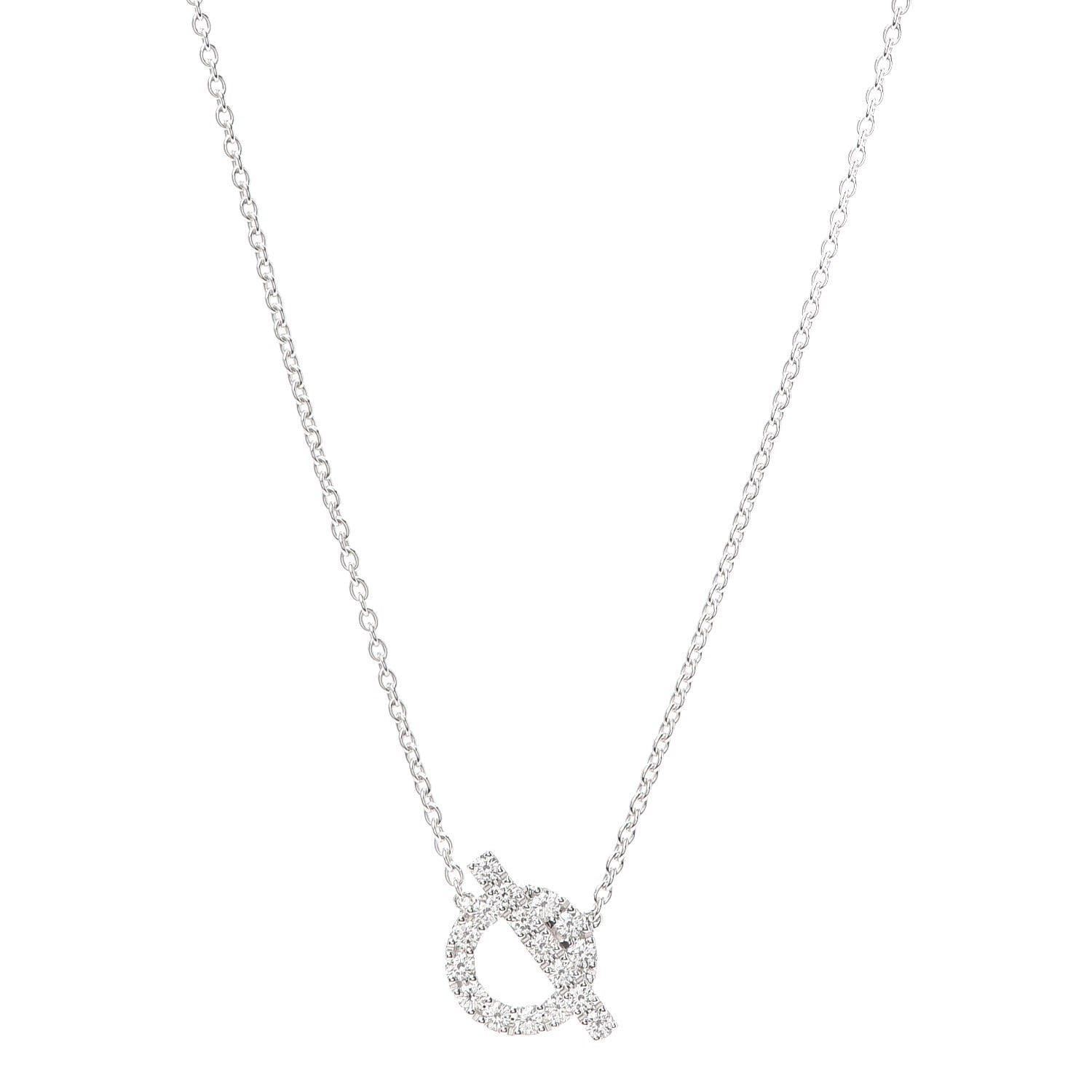 Hermes 18K White Gold Diamond Finesse Pendant Necklace 1 of 6