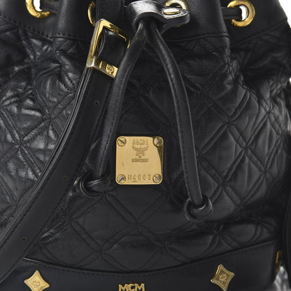 MCM Calfskin Quilted Studded Bucket Bag Black 9 of 10