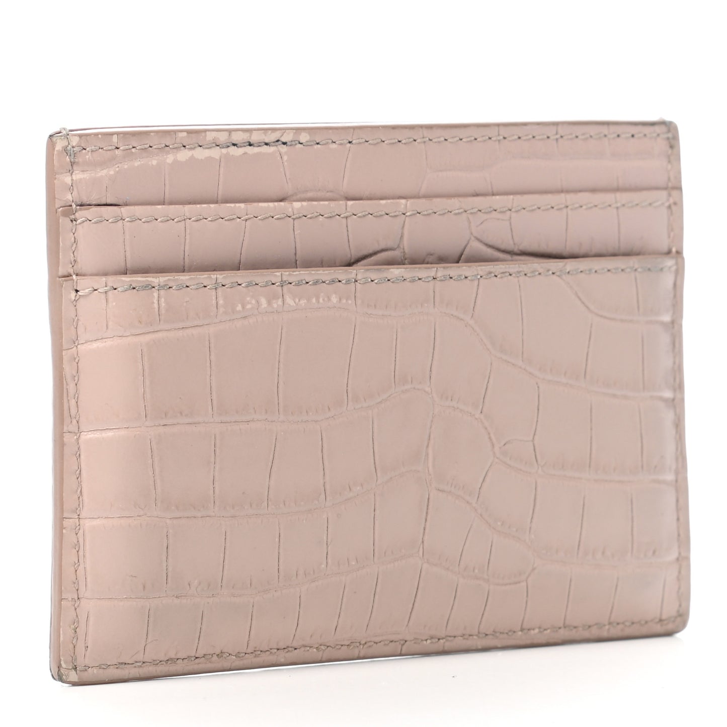 Calfskin Crocodile Embossed Monogram Card Case Rose Antic
