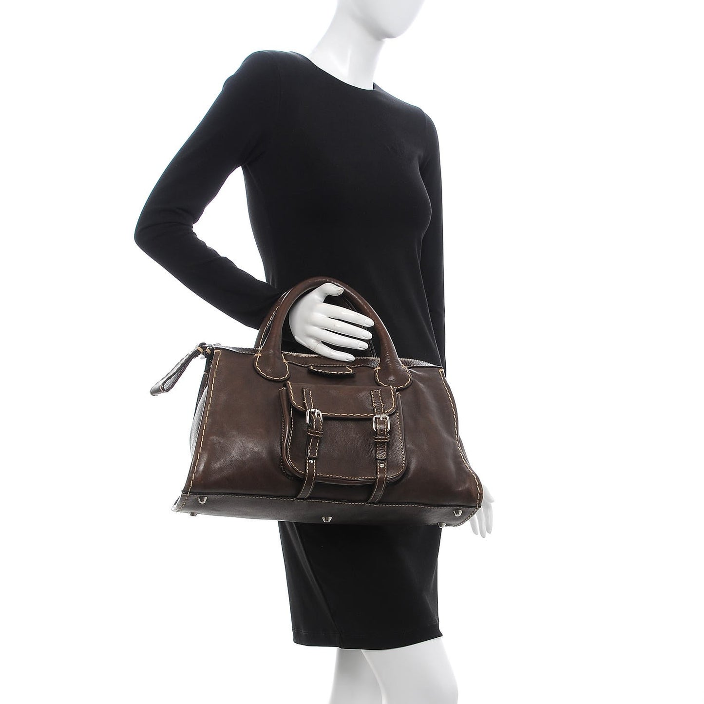 Calfskin Edith Satchel Brown