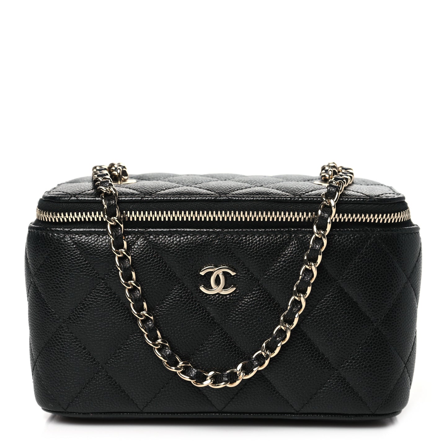 Caviar Quilted Small Vanity Case With Chain Black