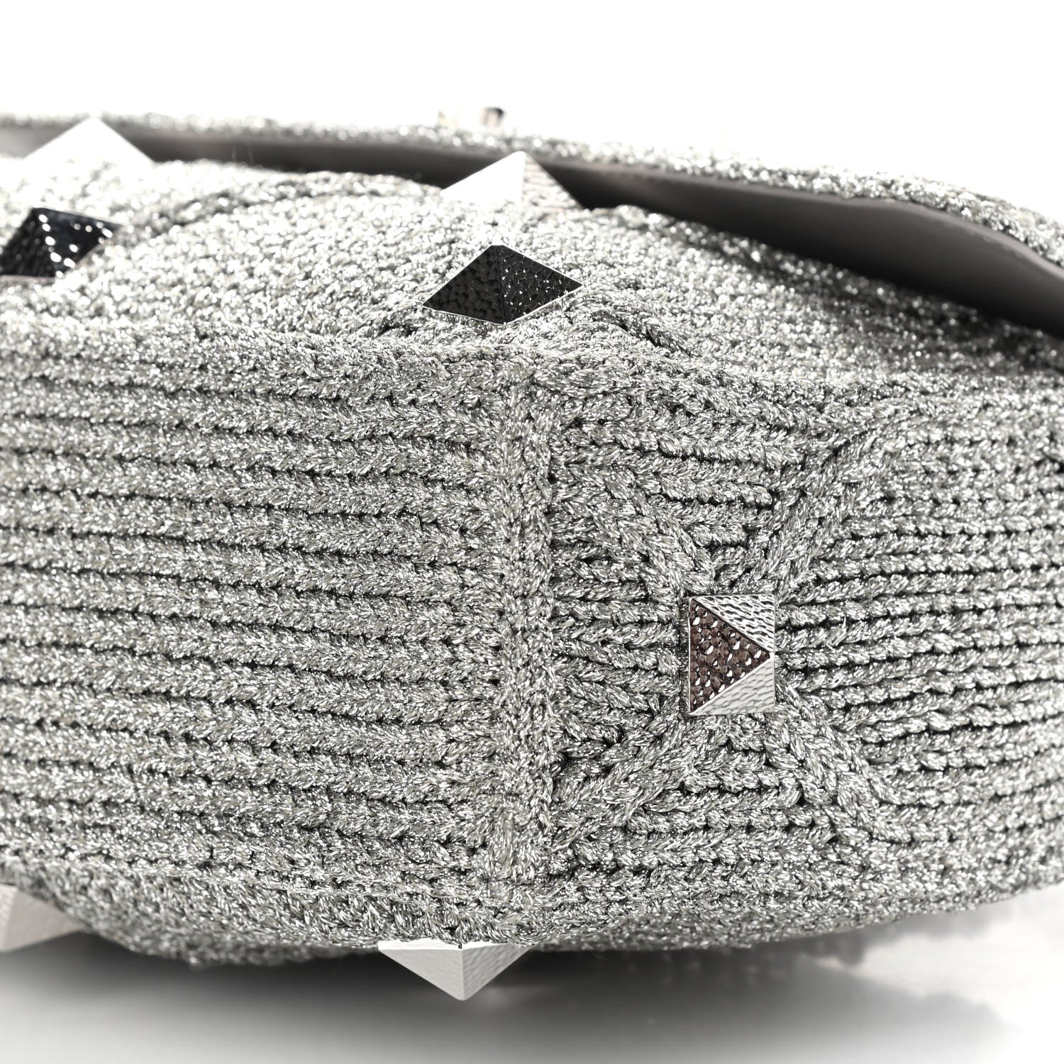 Valentino Garavani Metallic Lurex Knit Large Roman Stud Shoulder Bag Silver 8 of 9