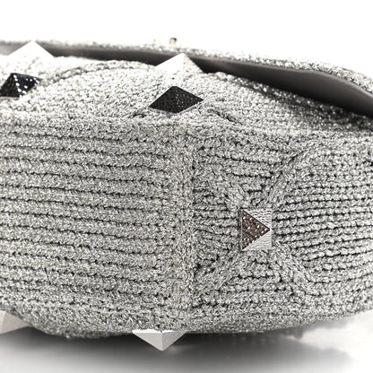 Valentino Garavani Metallic Lurex Knit Large Roman Stud Shoulder Bag Silver 8 of 9