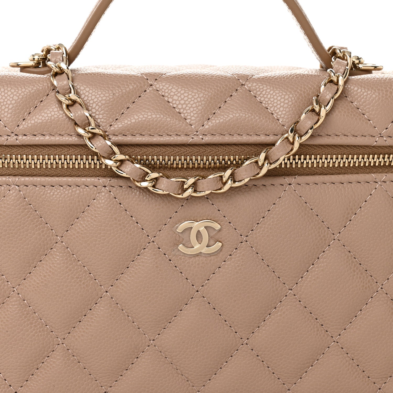 Chanel Caviar Quilted Top Handle Slim Vanity With Chain Dark Beige 8 of 11