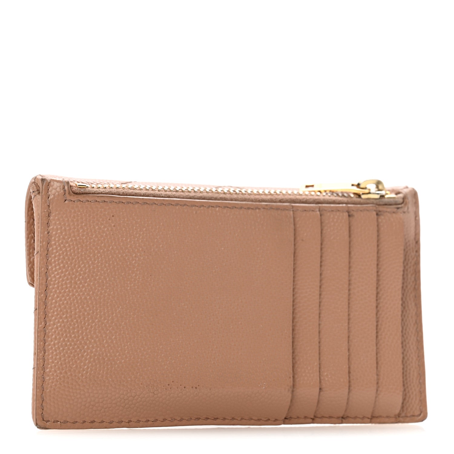Saint Laurent Grain De Poudre Matelasse Chevron Monogram Compact Wallet Case Dark Beige 3 of 10